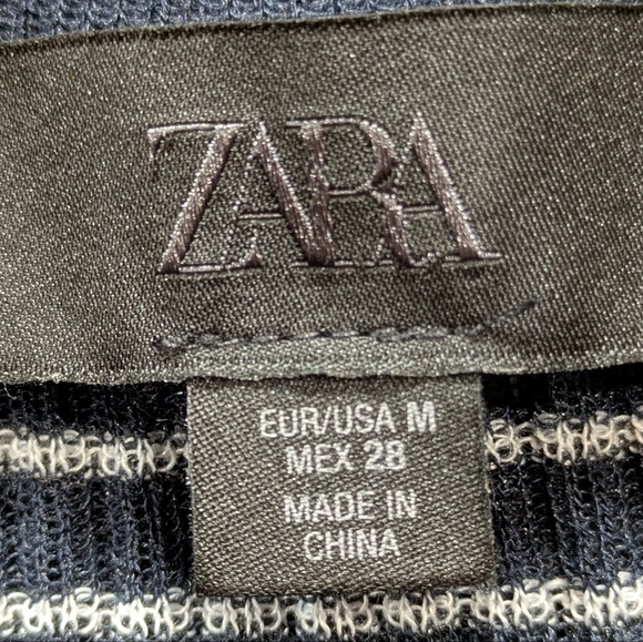 ✨3/$15 Zara Blue White Striped Sheer Stretch Short Sleeve Shirt M - Picture 7 of 8